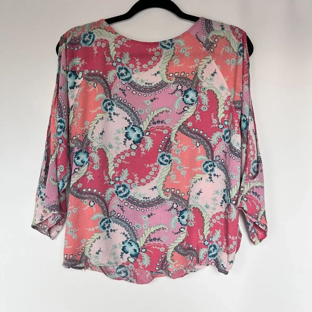 Maven‎ Womens Wrap Floral Cold Shoulder Blouse Top Size Small